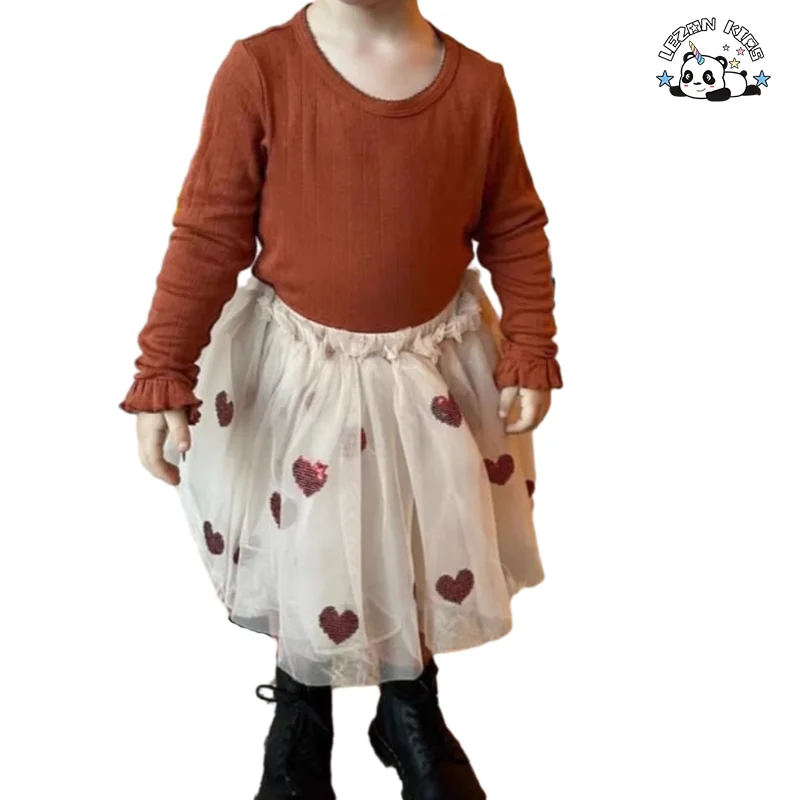 LEZONKIDS - High End Kids Summer  Fashion Cute Tutu Skirts Sequined Heart Skirt for Girls